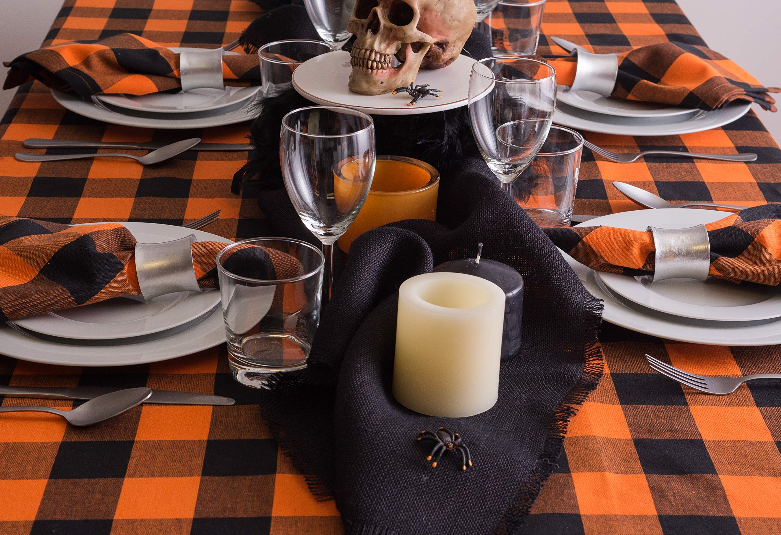 Dii Buffalo Check Collection, Classic Farmhouse Tablecloth, Tablecloth, 70 Round, Orange & Black